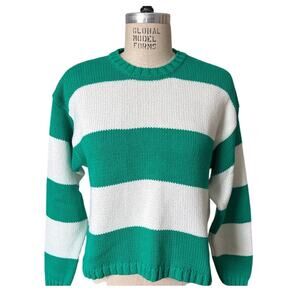 Vintage ESPRIT Boxy Cotton Striped Green & White Sweater Size Large